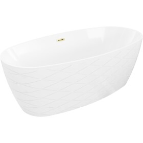 MEXEN/S - Olea volně stojící vana vzor 170 x 80, bílá, sifon a přepad zlatá kartáčovaná 52821708000-55