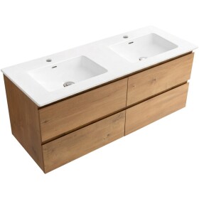 CERANO - Koupelnová skříňka Carole - dub medový + keramické dvojumyvadlo Novo - bílá lesklá - 121x49,5x46,5 CER-979863
