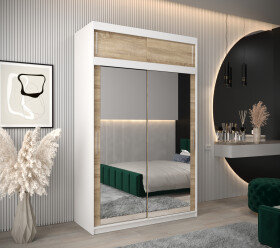 Šatní skříň Abi T3 s nástavcem Barva korpusu: Bílá, Rozměry: 150 cm, Dveře: Dub - sonoma