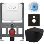CERANO - Kompletní WC set Basic/Cesso - černá matná - WC tlačítko Dualo/Bílá - závěsné - nízký modul - předstěnová instalace - 49x36 CER-8050BD86334
