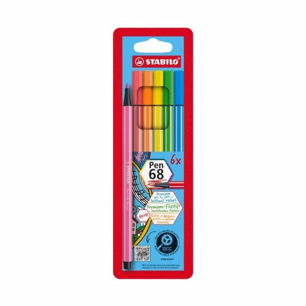Fixa STABILO Pen 68 sada 6 ks neonová