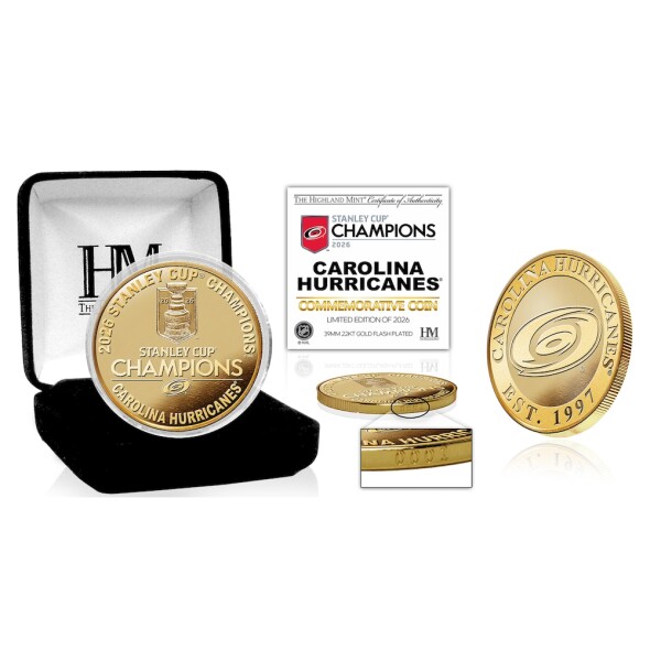 Highland Mint Pamětní mince Carolina Hurricanes NHL 2026 Stanley Cup Champions Limited Edition Gold-Plated