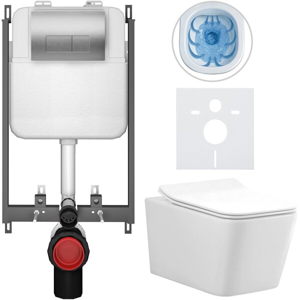 CERANO - Kompletní WC set Basic/Forte - bílá lesklá - WC tlačítko Modulo/Stříbrná - pro zazdění - 51x36 CER-8050BD86146