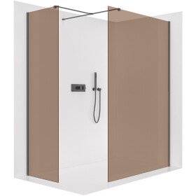 CERANO Sprchová zástěna Walk-in Onyx T L/P - 8 mm - hranatá vzpěra - černá matná, bronzové sklo - 130x110x200 cm