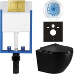 CERANO Kompletní podomítkový WC set Lite/Cesso - černá lesklá - WC tlačítko Classic, zlatá - k zazdění - 49x36 cm