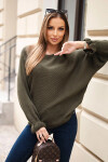 Svetr dámský z mohairu s nařasenými rukávy a výřezem na zádech khaki UNI