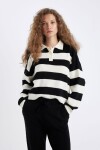 DEFACTO Regular Fit Striped Polo Neck Sweater