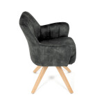 Židle jídelní, otočný mechanismus 360°, taštičkové pružiny v sedáku, tmavě zelená látka, noha masiv dub