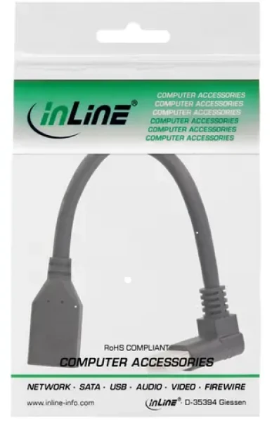 InLine černá / Adaptérový kabel DisplayPort / 8K4K / lomený konektor / 0,15 m (17159O)