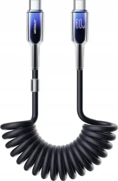 Joyroom S-A43 Crystal-Clear Series Nabíjecí spirálový kabel USB-C (M) - USB-C (M) 60W 1.5m černá (6956116728175)