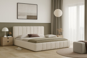 FRONTI Postel RIMINI 160x200 s úložným prostorem - bouclé - béžová