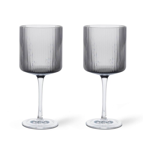 Ferm Living Sklenice na červené víno Ripple Smoked Grey – set 2 ks, šedá barva, sklo, 325 ml