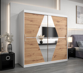 Šatní skříň Abi Bo Barva korpusu: Bílá, Rozměry: 200 cm, Dveře: Dub artisan
