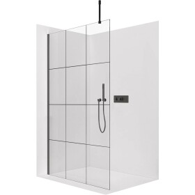 CERANO Sprchová zástěna Walk-in Onyx Top Cube L/P - 8 mm - hranatá vzpěra - černá matná, industriální sklo - 110x200 cm