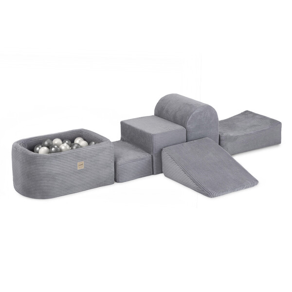 PLUSH NEST PLUSH NEST Mini hřiště s bazénem a 100 míčky šedý prémiový manšestr