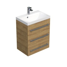 Koupelnová skříňka s chromovými úchyty a umyvadlem SAT Cube Way 60x76,5x40 cm dub Hickory mat CUBE2603DH CUBE2603DH