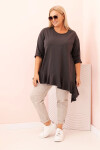 Dámská blůza Plus Size s bavlnou, kapsou a ohrnutým rukávem kiwi UNI
