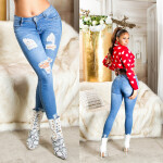 Sexy úzké džíny s vysokým pasem v barvě Used-Look denimblue S