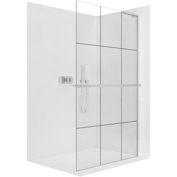 CERANO Sprchová zástěna Walk-in Onyx L-pravá vzpěra - 8 mm + polička/držák na ručníky - chrom, industriální sklo - 90x200 cm