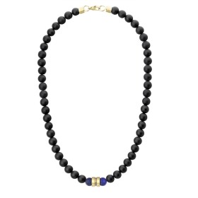 Pánský náhrdelník Rodolfo - 8 mm lapis lazuli, onyx, Modrá 60 cm