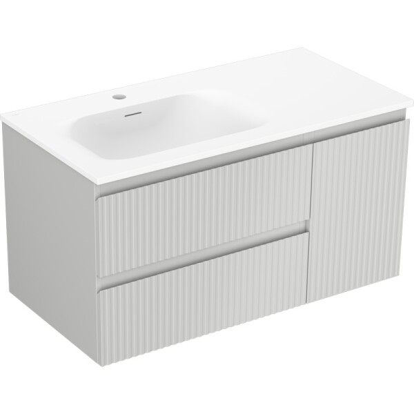 MEXEN/S - Rivel koupelnová skříňka 90 cm s umyvadlem Vela levá, 2S, 1D, reliéf, šedá mat/bílá mat 91A23-09047-3-BBFFF62-W23L01
