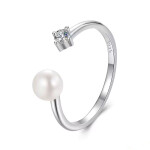 Stříbrný prsten Calvina MOISSANITE, perla + CERTIFIKÁT, nastavitelná Stříbrná