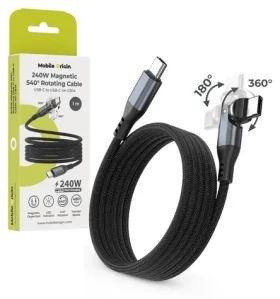 Mobile Origin CB14 vesmírně šedá / Rotační kabel / USB-C - USB-C / 540° otočný konektor / 240 W PD 3.1 / 1 m (MO-MRC-CB14)