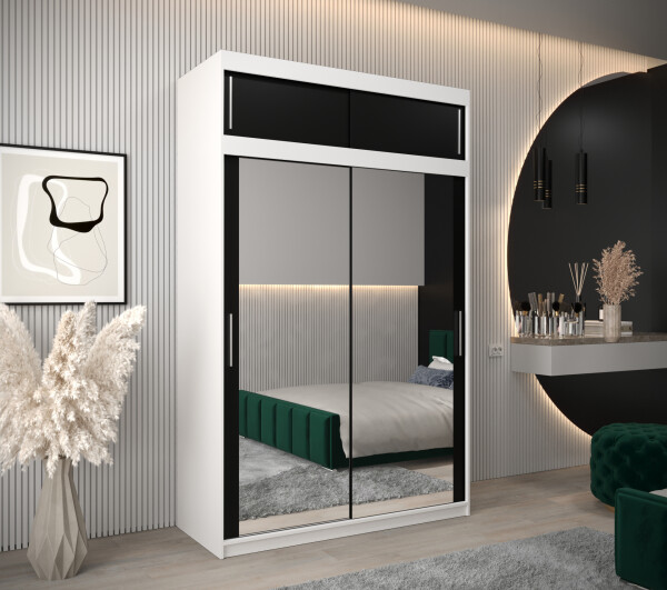 Šatní skříň Abi T3 s nástavcem Barva korpusu: Bílá, Rozměry: 150 cm, Dveře: Černá