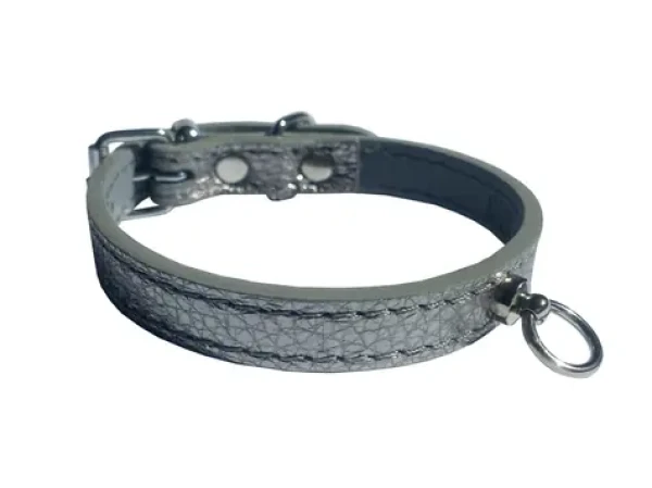 HUHUBAMBOO Obojek METAL titanový S / 14 mm x 21-27 cm / Hovězí kůže (355454)