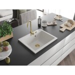 MEXEN/S - Elix granitový dřez 1-miska 600 x 500 mm, bílá, sifon zlatá 6525601005-20-G