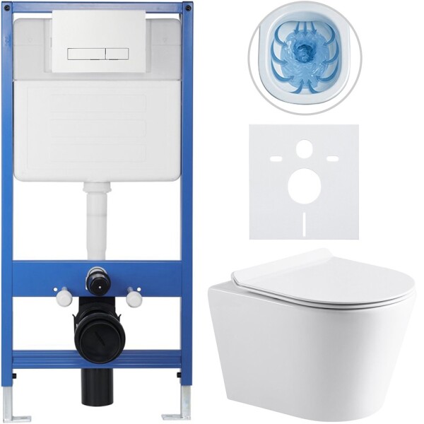 CERANO Kompletní WC set Profi/Carlito - bílá lesklá - WC tlačítko Slim/Bílá - předstěnová instalace - 48,5x36,5 cm