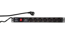 LogiLink Napájecí lišta 19" 7x230V černá / Zásuvková lišta / vypínač / 2 m / 16 A (PDU7C01)