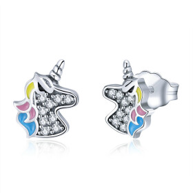 Elenys stříbrné náušnice Jednorožec Unicorn