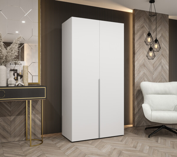 Šatní skříň Abi Alicante 1 Rozměry: 100 cm, Pásky / úchyty: Stříbrné, Barva korpusu + barva dveří: Bílá + Bílá