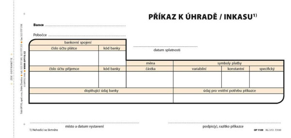 Příkaz k úhradě jednoduchý, 21 × 10 cm, 100 listů, NCR