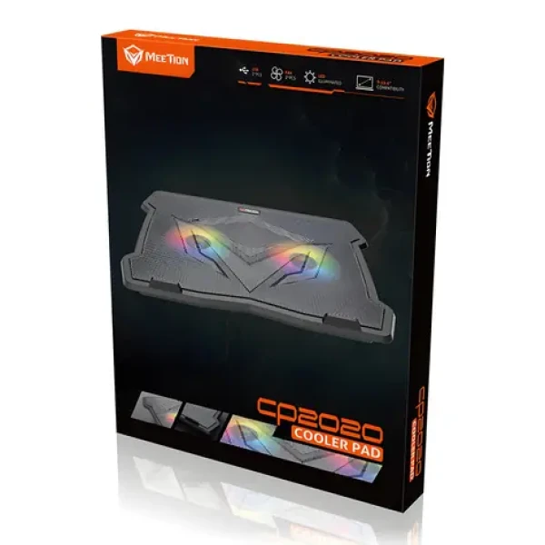 Meetion CP2020 černá / Stojan pod notebook / podsvícený / 2 ventilátory / 9-14" / USB (CP2020)