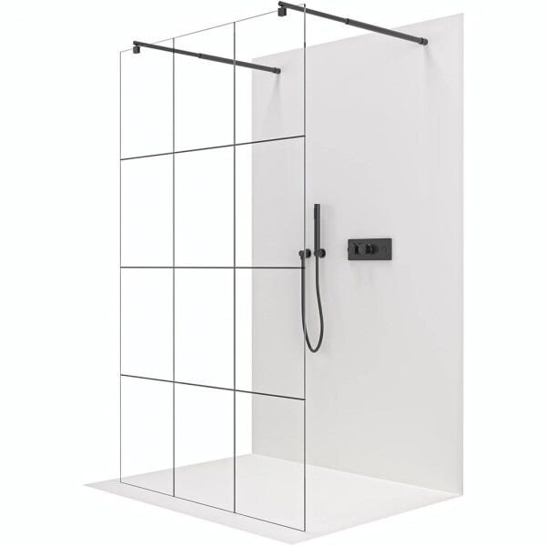 CERANO Sprchová zástěna Walk-in Onyx Duo L/P - 8 mm - kulatá vzpěra - černá matná, industriální sklo - 150x200 cm