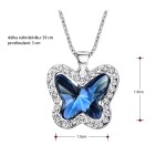 Náhrdelník Swarovski Elements Montanari modrý - motýl, Tmavě modrá 39 cm + 3 cm (prodloužení)