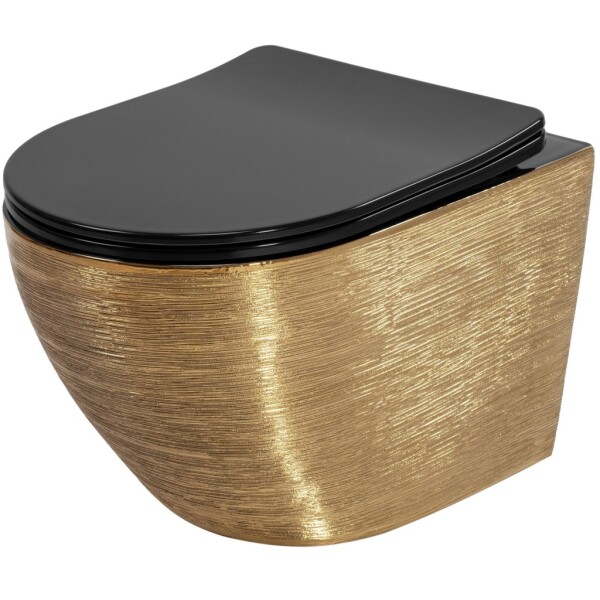 REA - Závěsná WC mísa Carlo Mini Tornado Black Brush Gold REA-C4330