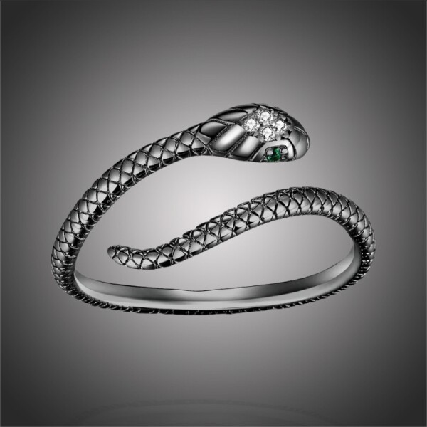 Stříbrný prsten Graceful Snake Black, stříbro 925/1000, had, Černá nastavitelná