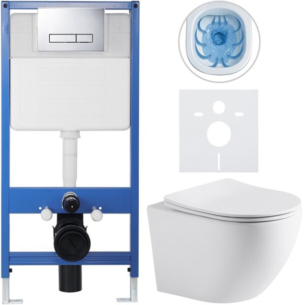 CERANO - Kompletní WC set Profi/Cesso - bílá matná - WC tlačítko Slim/Chrom - předstěnová instalace - 49x36 CER-8050BD29