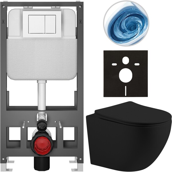 CERANO - Kompletní WC set Basic/Cesso - černá matná - WC tlačítko Maxio/Bílá - volně stojící - předstěnová instalace - 49x36 CER-8050BD86212