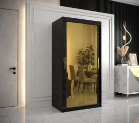 Šatní skříň Abi Golden T3 Barva korpusu: Černá, Rozměry: 100 cm, Dveře: Černý mramor se zlatým zrcadlem