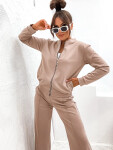 Tmavě béžový dámský komplet - mikina bomberka a široké kalhoty (82105) odstíny béžové XL (42)