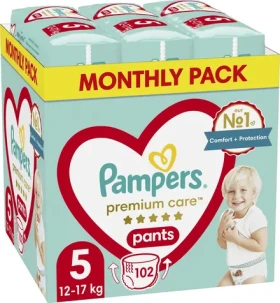 Pampers Pants Premium Care 12-17 kg (102ks) / Plenkové kalhotky / Velikost 5 (12-17 kg) (8006540490976)