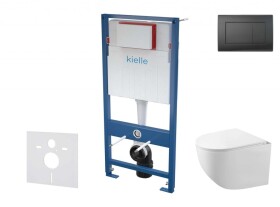 Kielle - Genesis Set předstěnové instalace, kompaktního klozetu Gaia, sedátka softclose a tlačítka Gemini III, matná černá 30505SS57