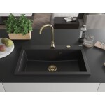 MEXEN/S - Elix granitový dřez 1-miska 800 x 500 mm, černá, sifon zlatá 6527801005-77-G