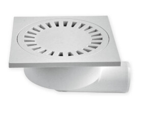 MIDAS Podlahová vpusť - boční D50/95 bílá, plastová mřížka 150x150 mm, zatížení K3-300kg p540