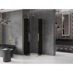 MEXEN/S - Velar L Duo sprchový kout, posuvné dveře 90 x 90, grafit, zlato kartáčovaná 871-090-090-02-43-55