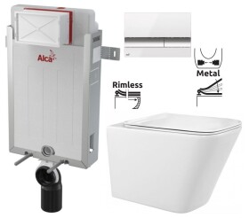 ALCADRAIN Renovmodul - předstěnový instalační systém s bílým/ chrom tlačítkem M1720-1 + WC REA Raul Rimless + SEDÁTKO AM115/1000 M1720-1 RA1